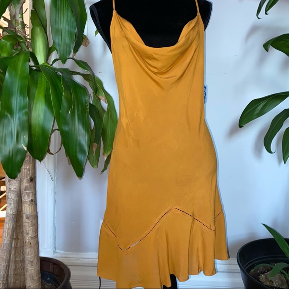 Free People Cowl Neck Slip Dress Mustard Gold L - Picture 1 of 6
